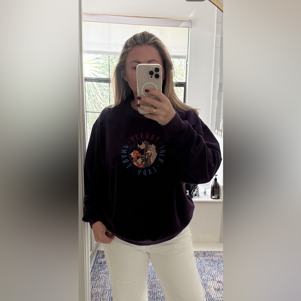 Vintage Disney Lady & The Tramp Fleece Embroidered Crewneck Sweatshirt 90s Jock - Picture 2 of 8